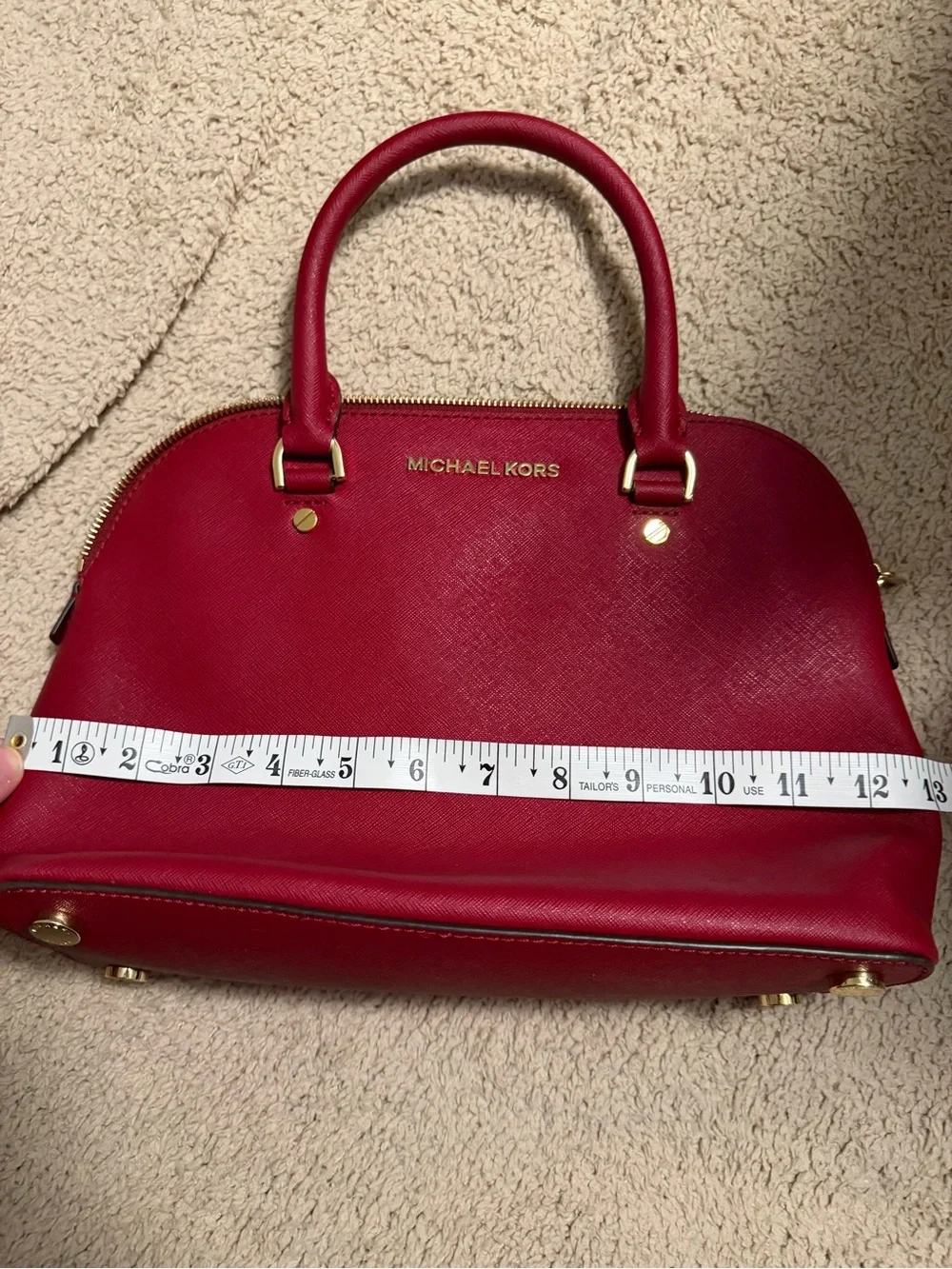 Michael Kors Emmy Large Saffiano Leather Dome Satchel - Red & Gold